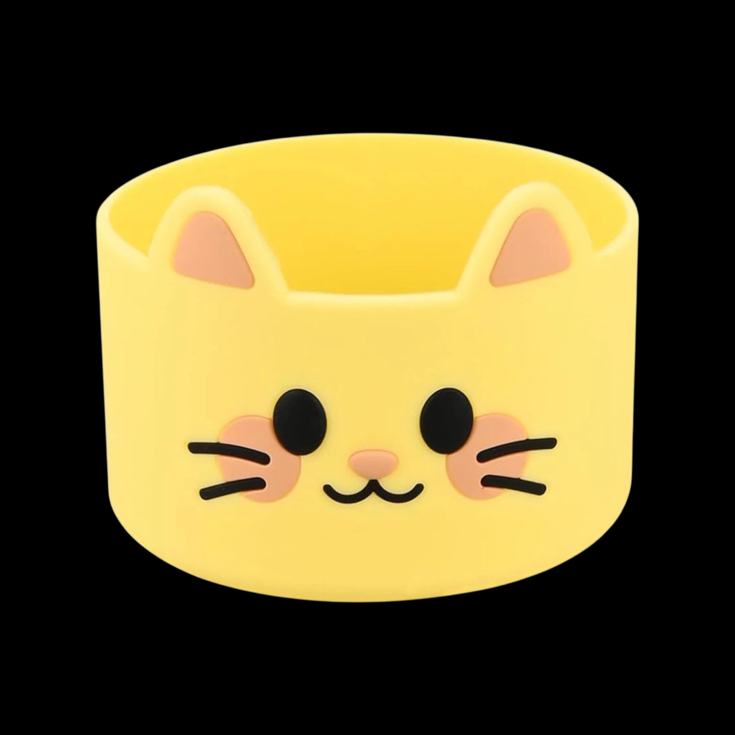 Capa de Silicone Médio - Variados 3D com design de gato amarelo, ideal para proteger e estilizar copos e garrafas de 350 ml a 750 ml.