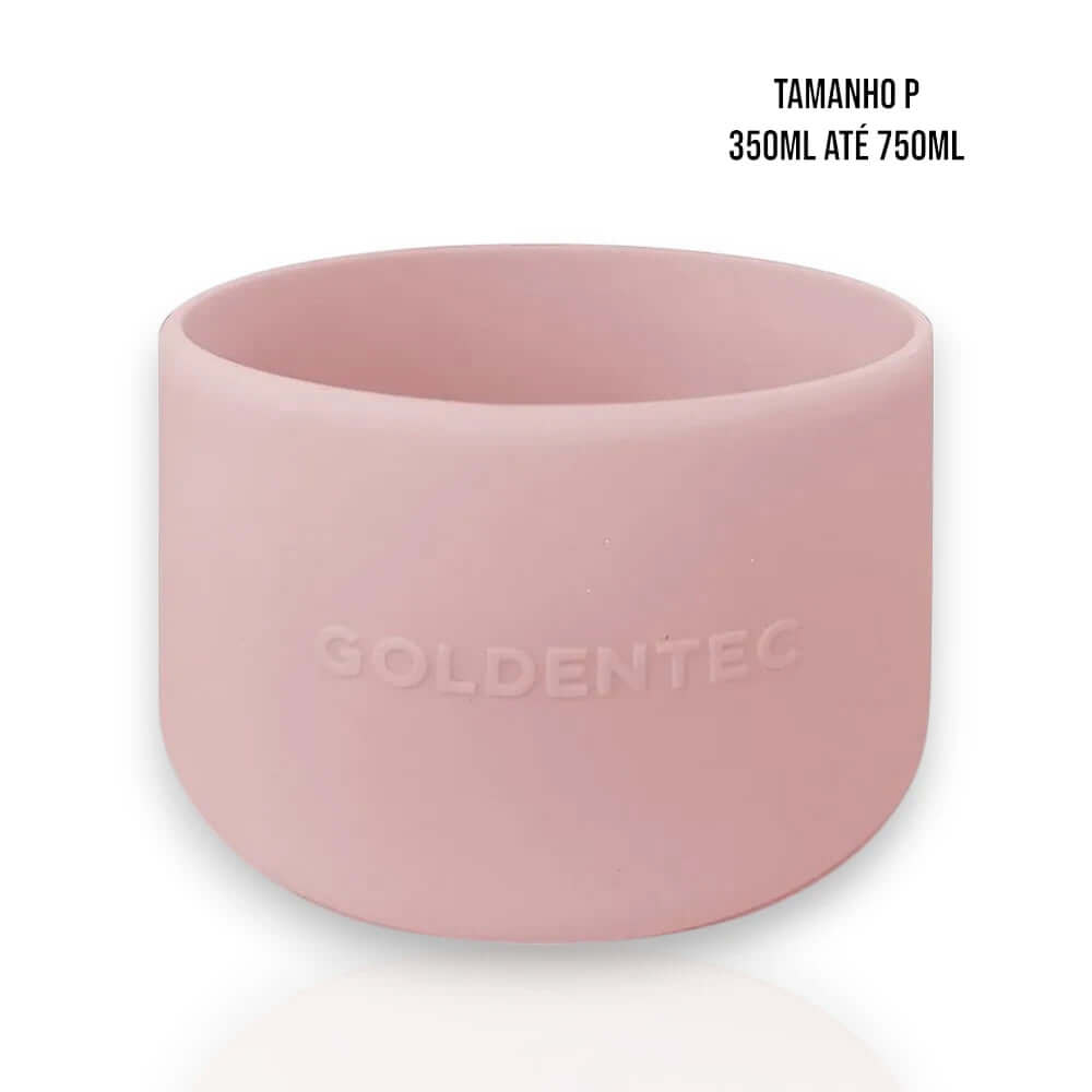 Capa de Silicone Goldentec P rosa para garrafas de 350ml a 750ml, proteção contra impactos e arranhões, design flexível e estável.