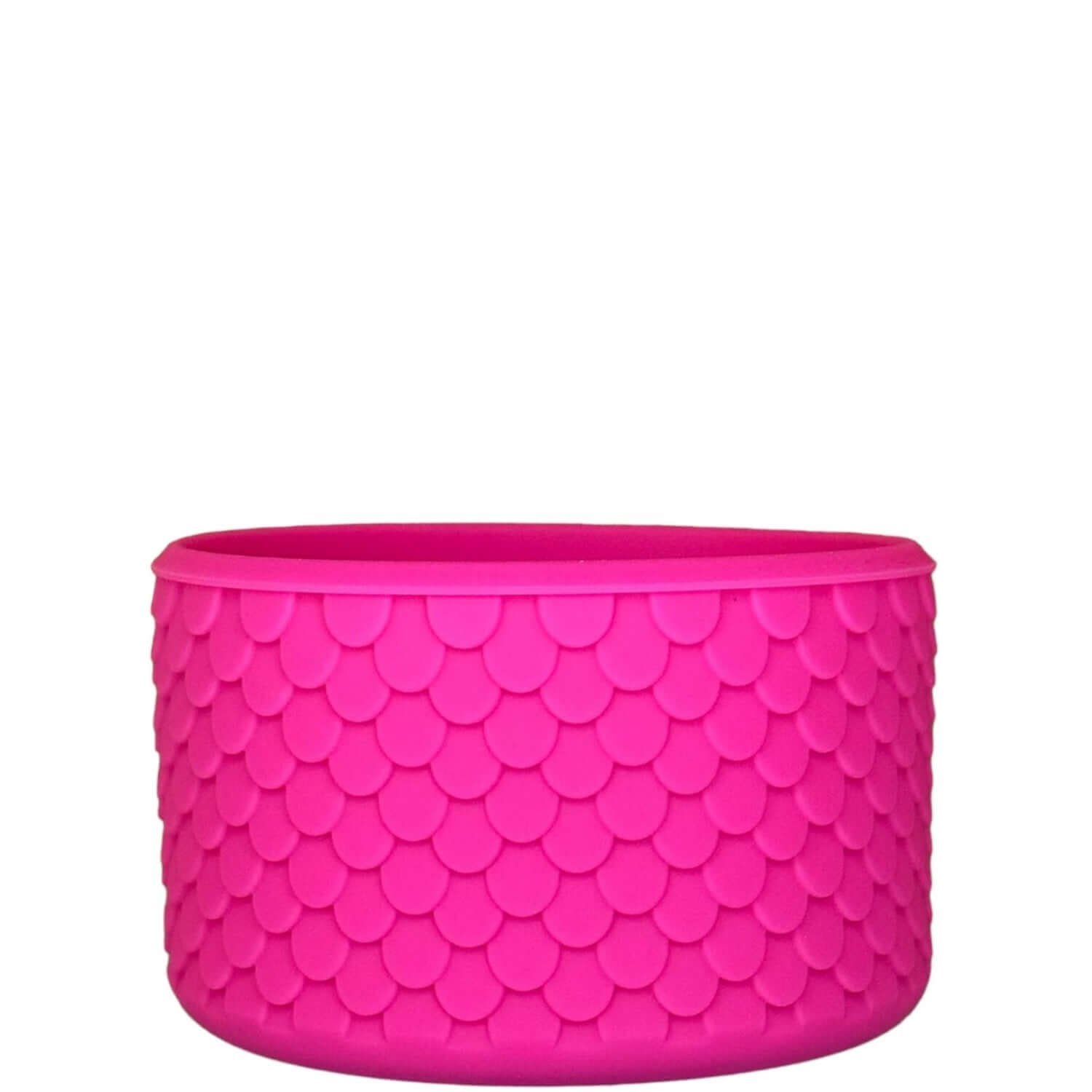 Capa de Silicone Sereia - Tamanho Original rosa com textura iridescente, ideal para proteger copos e garrafas de danos e ruídos.