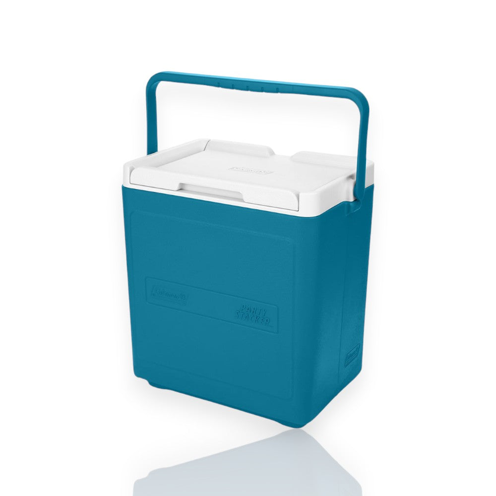 Cooler Chiller Coleman 18,9L azul com alça superior articulada para transporte fácil e sistema TempLock™ para isolamento eficiente.