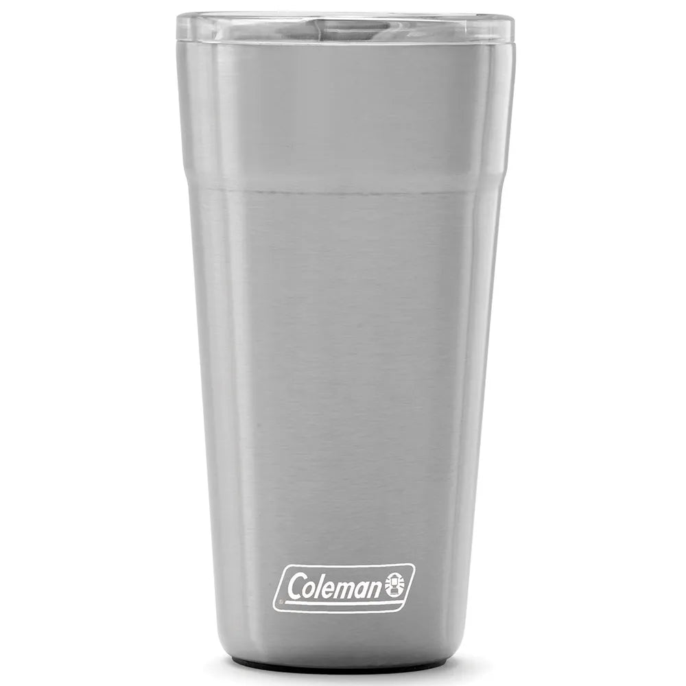 Copo Térmico Coleman com Tampa 600ml, base emborrachada para estabilidade e abridor de garrafas integrado, ideal para eventos.