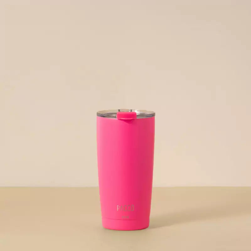 Copo Térmico PACCO ThermoCup 600ml rosa, mantém bebidas quentes por 3h e frias por 6h, design moderno, ideal para uso diário.