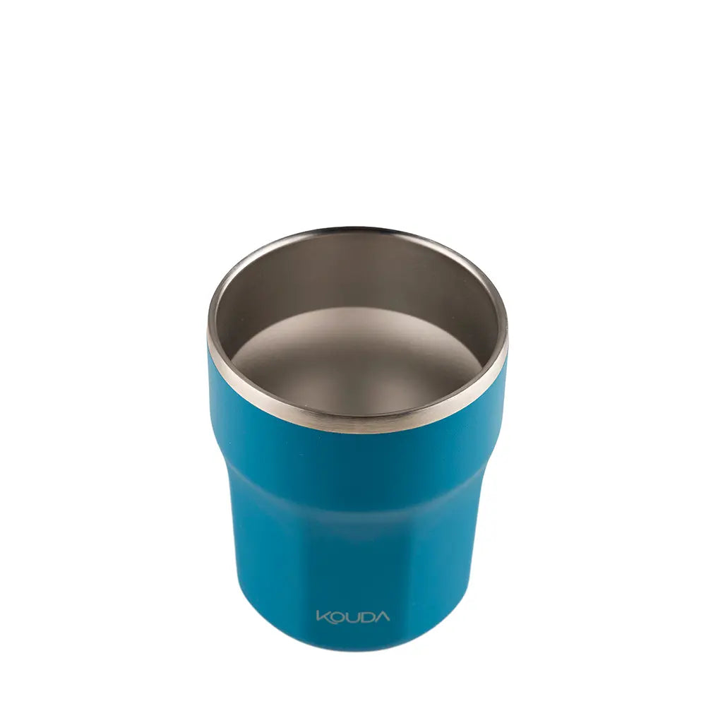 Copo Térmico Kouda Egeu 270ml azul, ideal para café.
