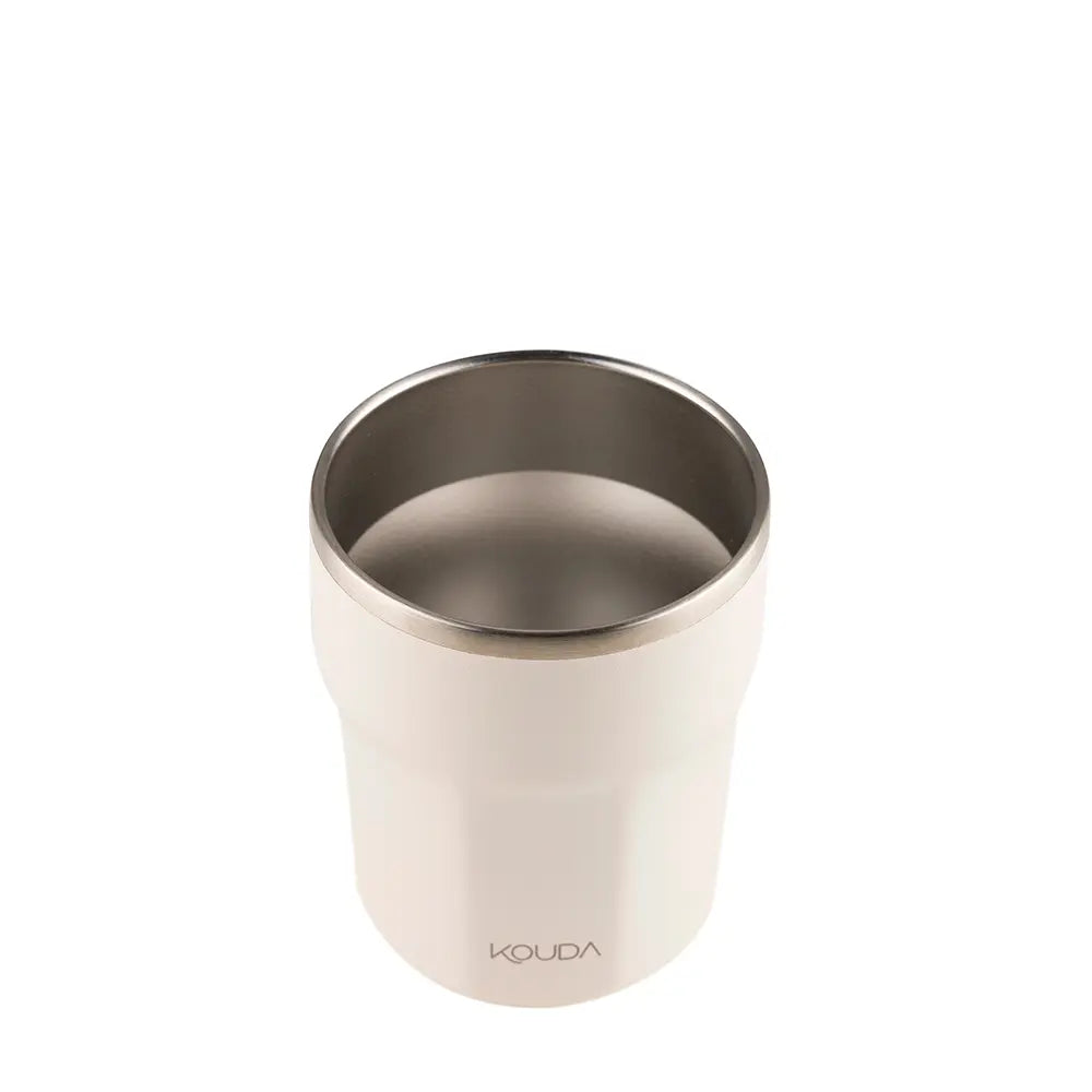 Copo Térmico Kouda Egeu 270ml em aço inoxidável, ideal para café, compacto e elegante para escritório ou casa.