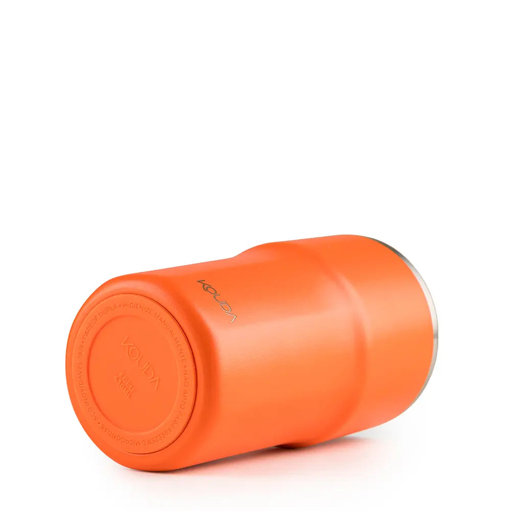 Copo Térmico Kouda Egeu 430ml laranja, ideal para bebidas quentes ou frias, com design moderno e compacto.