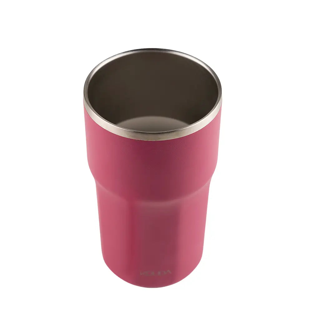 Copo Térmico Kouda Egeu 430ml em rosa, ideal para bebidas quentes e frias, com design moderno e desempenho térmico eficiente.