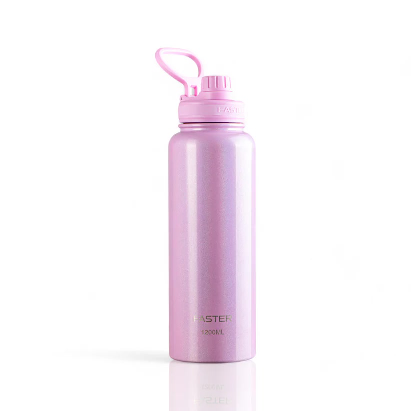 Garrafa Térmica Faster - 1200ml rosa com isolamento térmico e alça para transporte.