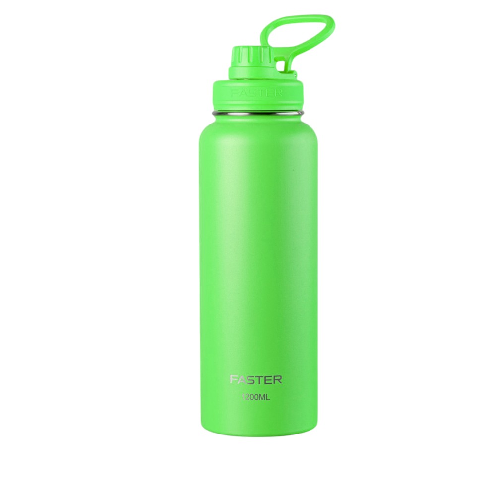 Garrafa Térmica Faster - 1200ml em aço inoxidável verde com tampa, mantém bebidas quentes ou frias por horas, sustentável e resistente.