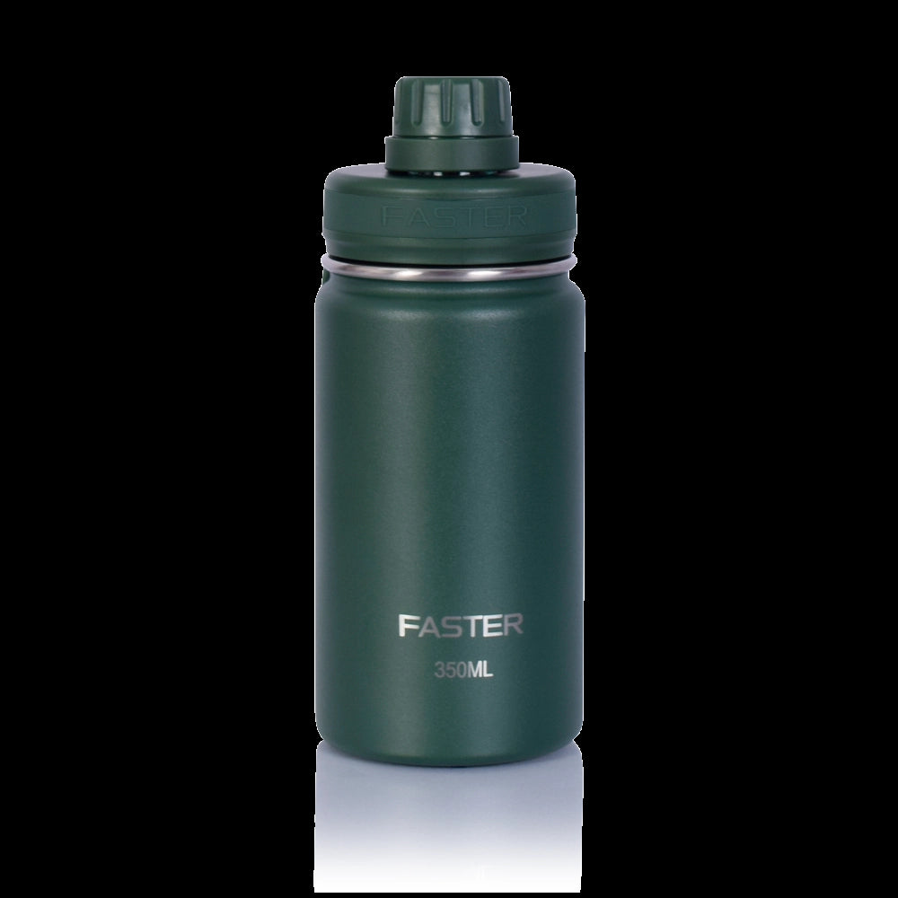Garrafa Térmica Faster - 350ml verde, ideal para hidratação diária e lancheiras, com design moderno e capacidade para bebidas frias ou quentes.