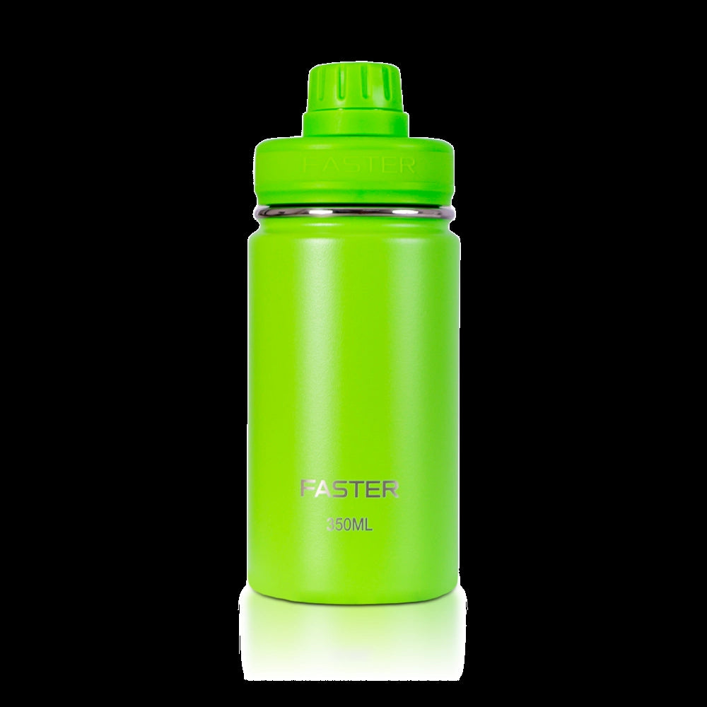 Garrafa Térmica Faster - 350ml verde para incentivar a hidratação, perfeita para lancheiras com água saborizada com frutas.
