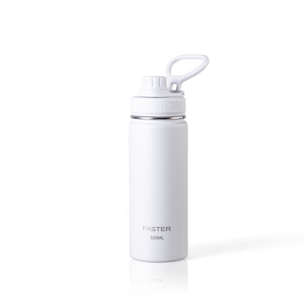 Garrafa Térmica Faster - 500ml, branca, design moderno, ideal para academia e viagens, conservação de temperatura e sustentabilidade.