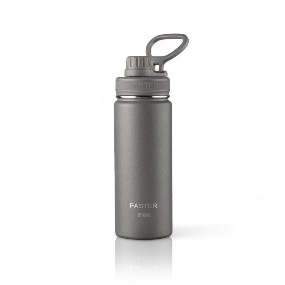 Garrafa Térmica Faster - 500ml cinza, design moderno, ideal para academia e viagens, com garantia de 12 meses. Sustentável e prática.
