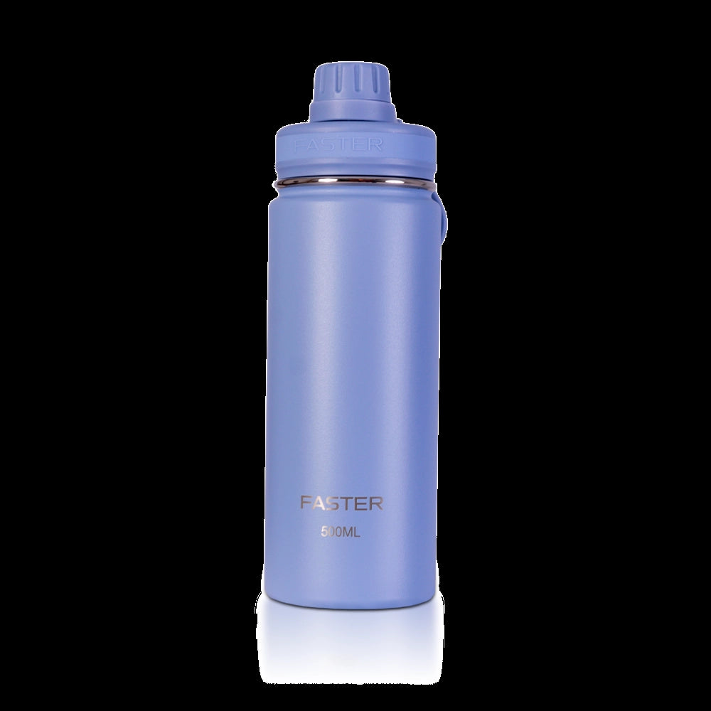 Garrafa Térmica Faster - 500ml azul moderna, economiza embalagens, ideal para academia e viagens, com 12 meses de garantia.