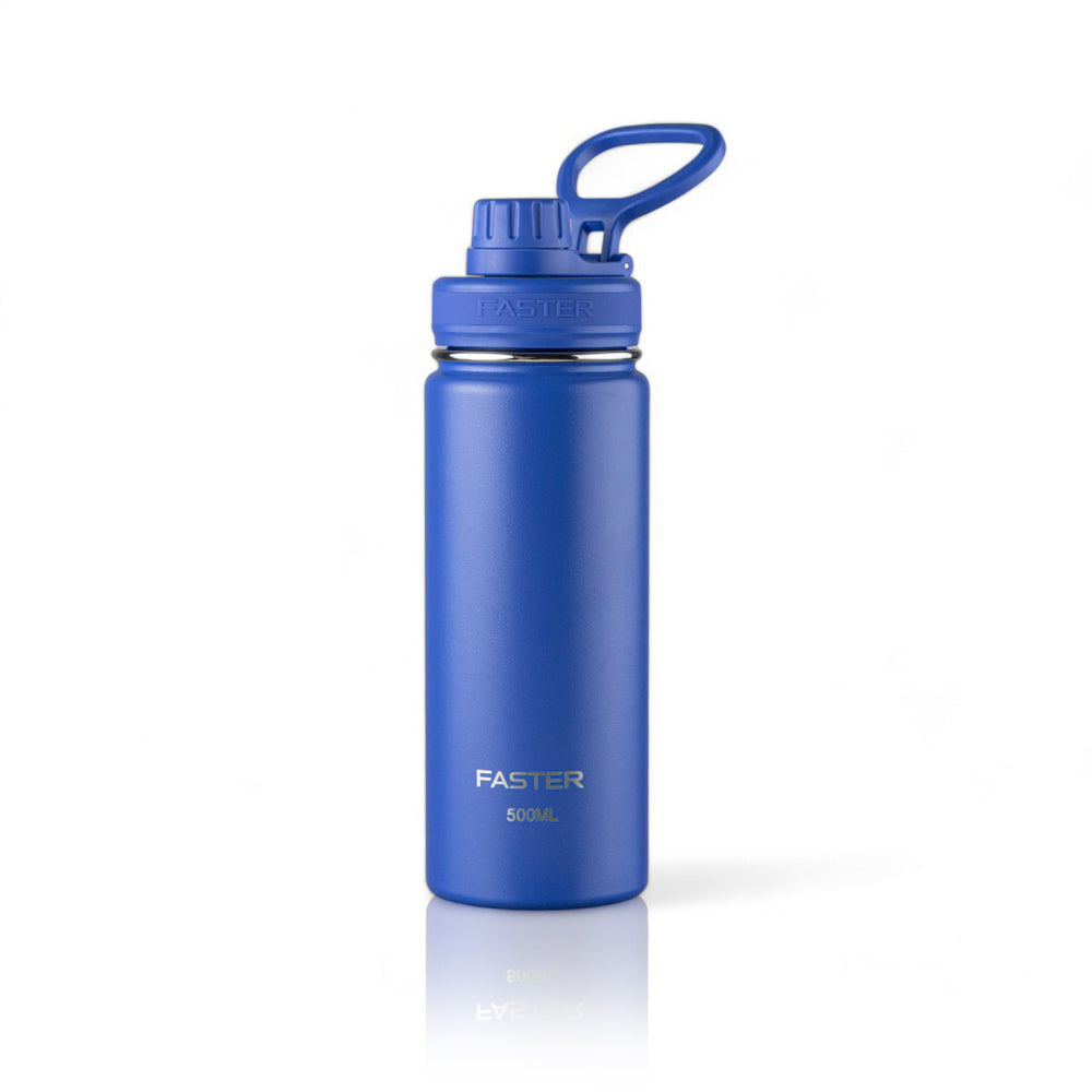 Garrafa Térmica Faster - 500ml azul, design moderno, ideal para academia e viagens, 12 meses de garantia contra defeitos de fabricação.