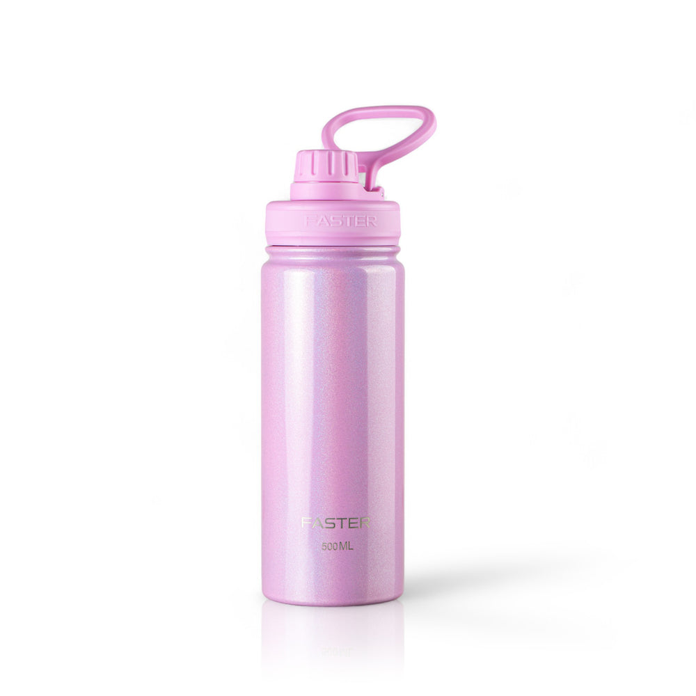Garrafa Térmica Faster - 500ml rosa, design moderno e sustentável, ideal para bebidas quentes e frias, com garantia de 12 meses.