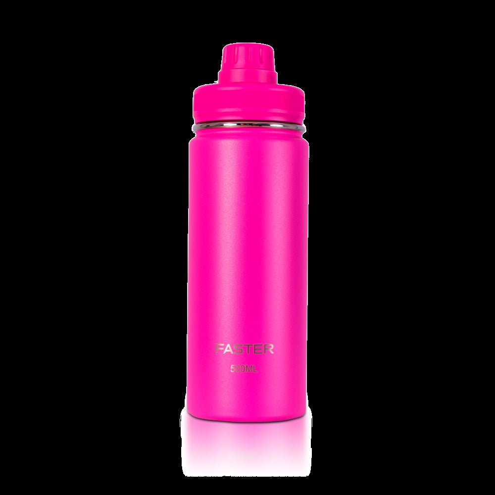 Garrafa Térmica Faster - 500ml rosa, design moderno e sustentável, ideal para academia e viagens, com garantia de 12 meses.
