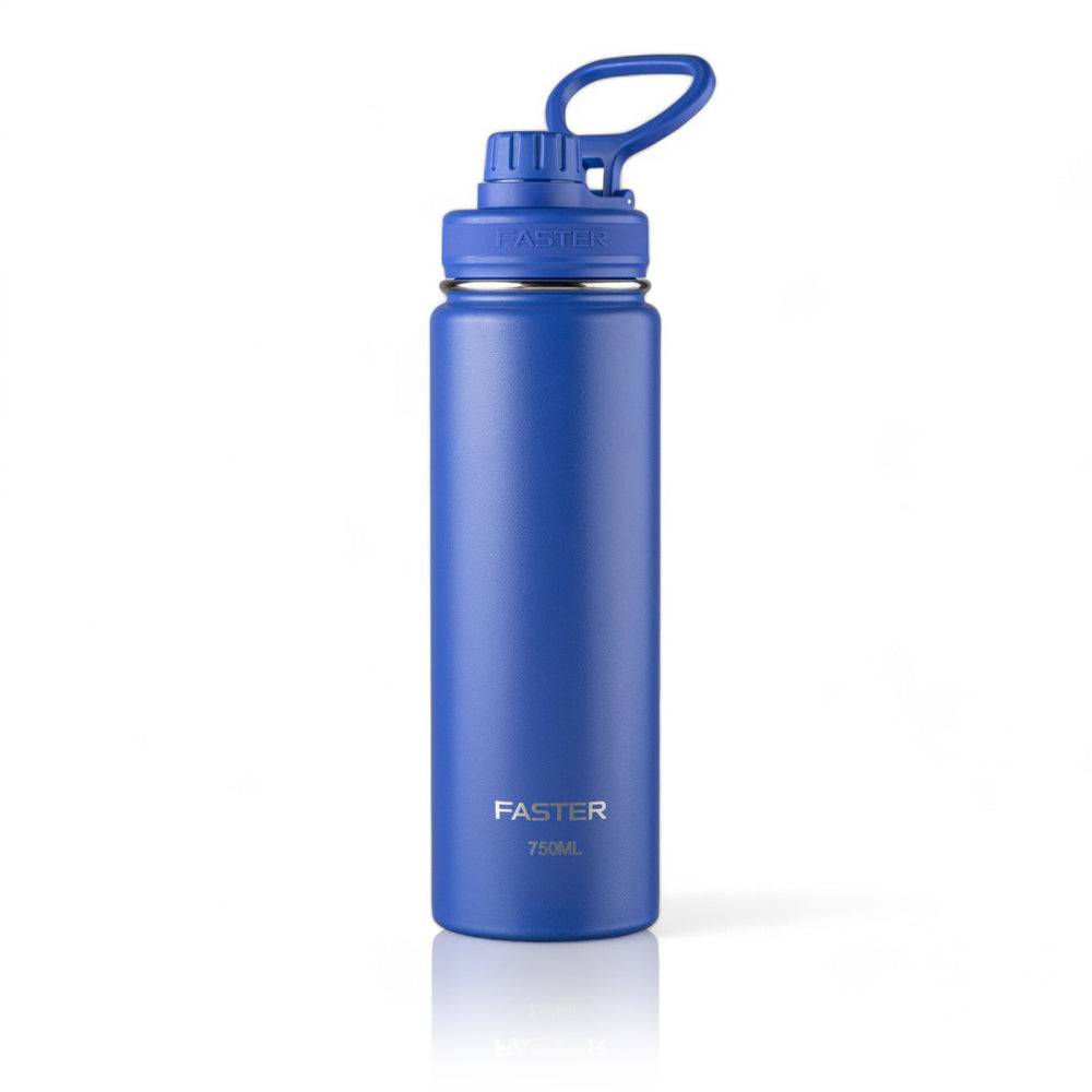 Garrafa Térmica Faster - 750ml em aço inox azul, com isolamento térmico para bebidas quentes e frias, 750ml de capacidade.