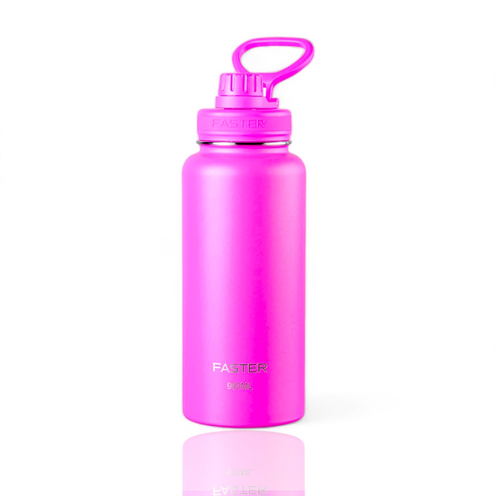 Garrafa Térmica Faster - 900ml rosa, isolamento térmico 12h quente e 24h frio, design leve em aço inoxidável 18/8.