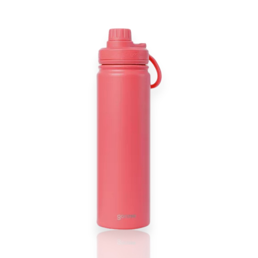 Garrafa Térmica Gocase Fresh - 650ml rosa com alça embutida, ideal para manter bebidas quentes por 12h e frias por 24h.