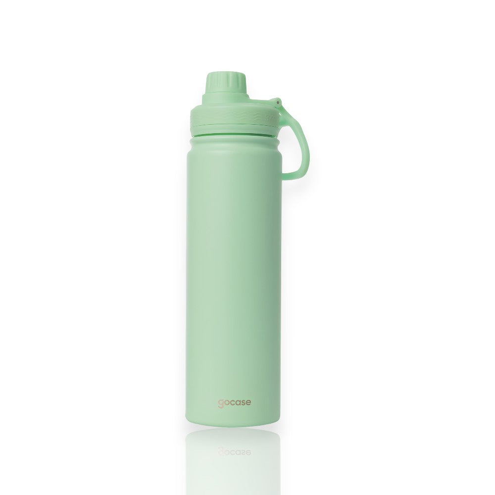 Garrafa Térmica Gocase Fresh - 650ml verde com alça embutida, mantendo bebidas quentes por até 12 horas e frias por até 24 horas.