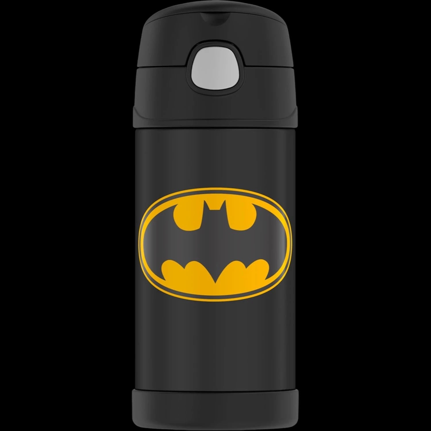 Garrafa Térmica Funtainer Thermos - 355ml com design Batman, ideal para crianças, mantém bebidas geladas por 12h, aço inoxidável.