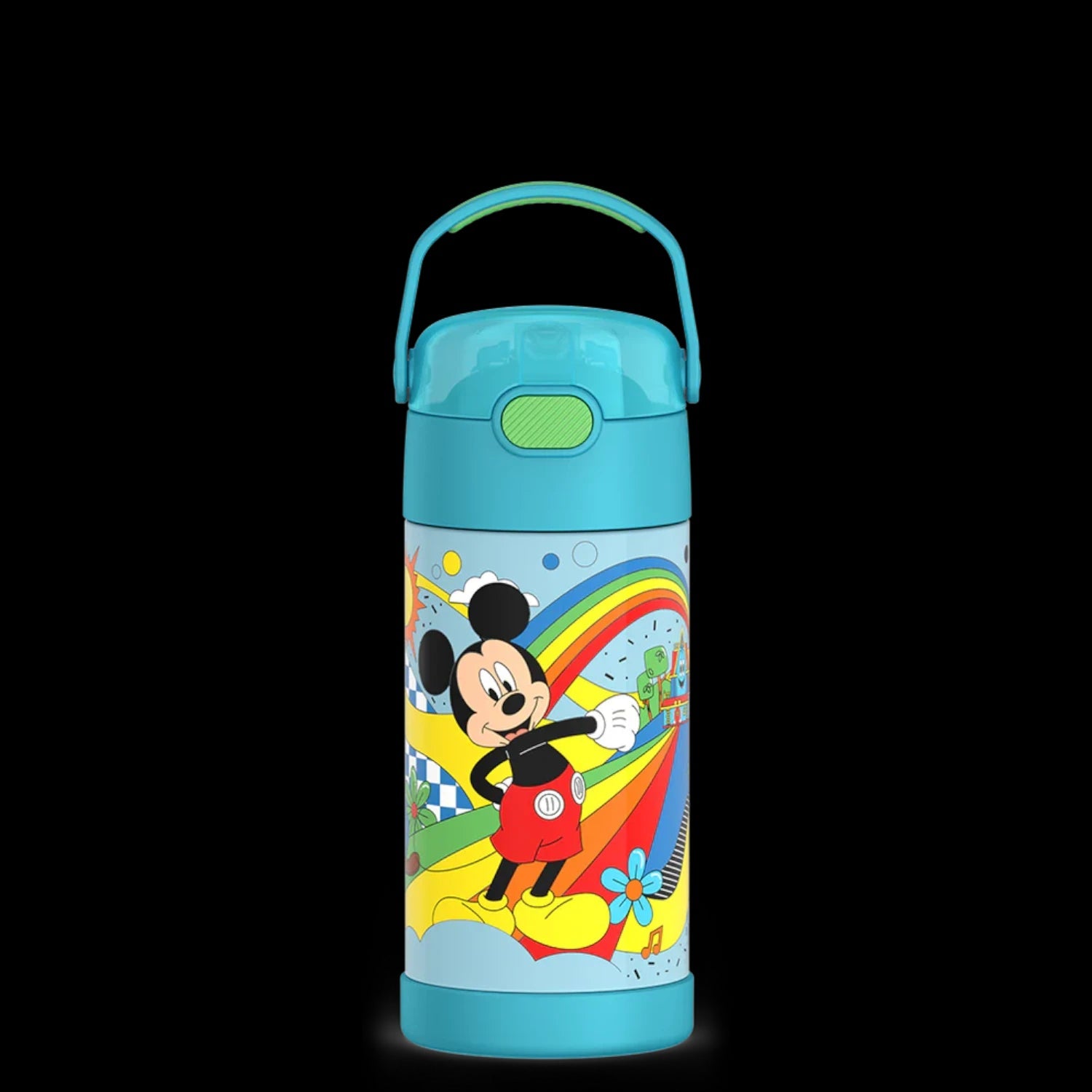 Garrafa Térmica Funtainer Thermos - 355ml infantil com estampa colorida, mantém bebidas geladas por 12 horas, ideal para crianças.