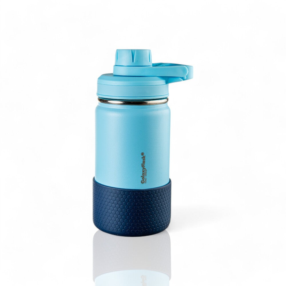 Garrafa Térmica GalaxyFlask® - 380ml, azul, tecnologia dupla camada, aço inoxidável, manutenção de temperatura quente e fria.