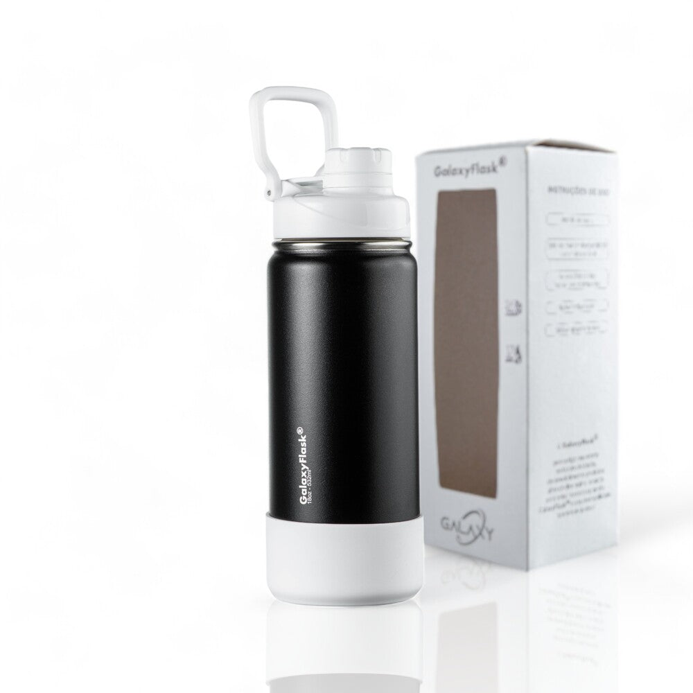 Garrafa Térmica GalaxyFlask® 532 - Black Editions em exibição com desempenho térmico imbatível, mantendo bebidas quentes e frias.