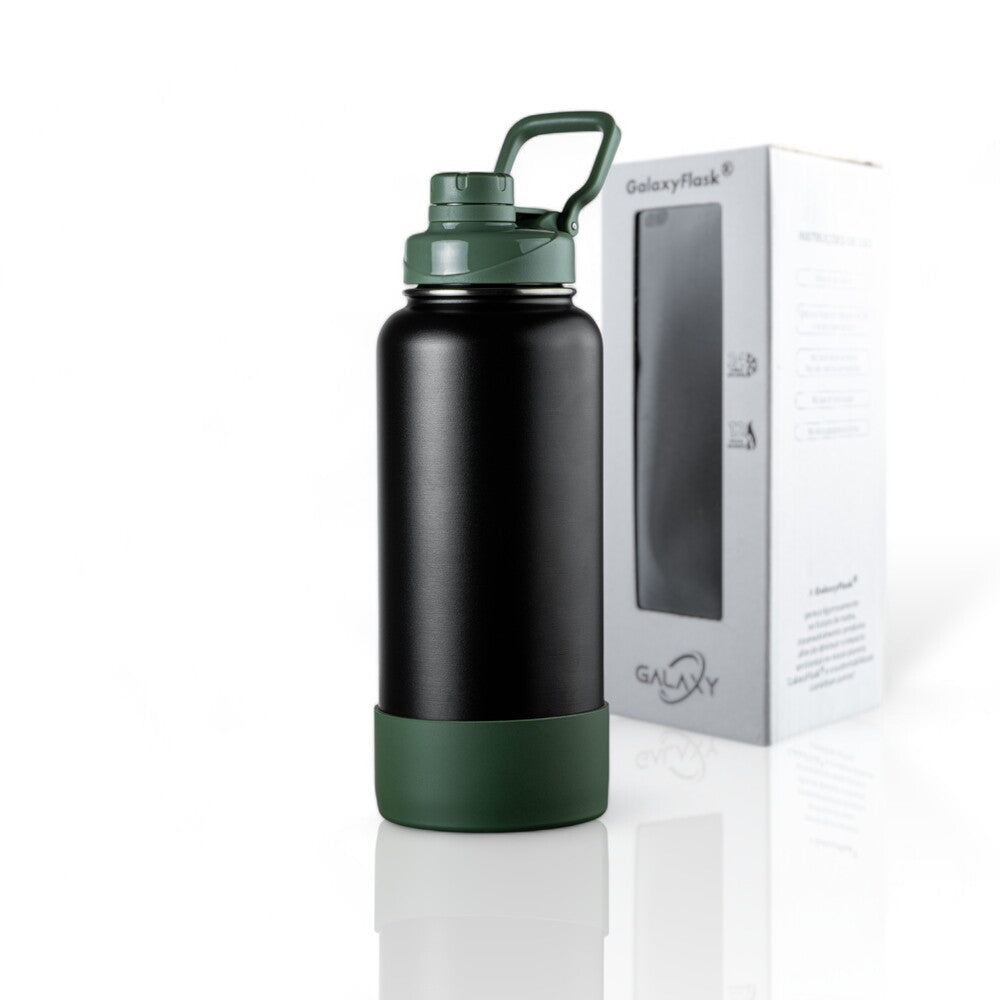 Garrafa Térmica GalaxyFlask® 946ml - Black Editions, com desempenho térmico excepcional de até 24 horas, em preto com caixa