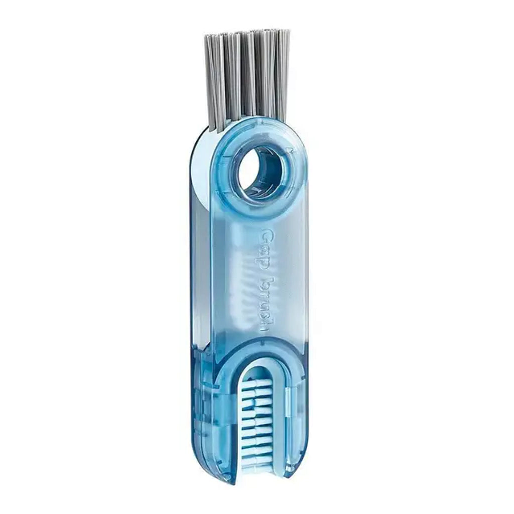 Escova de limpeza - Gap Brush azul transparente 3 em 1 para garrafas e copos, com cerdas e formato ergonômico.