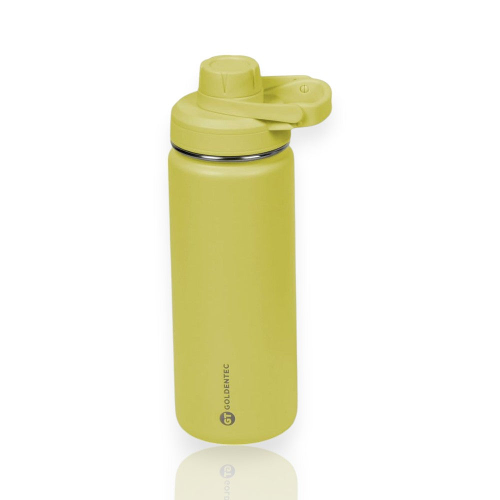 Garrafa Térmica Goldentec 500ml amarela com alta termicidade e design moderno, ideal para bebidas quentes e frias.