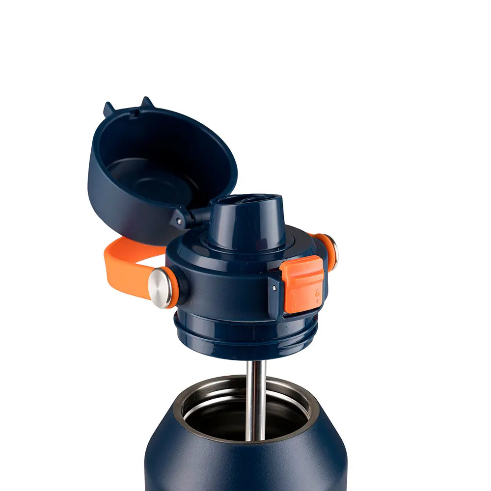 Garrafa Térmica Kouda Vega – 1000ml com tampa aberta e detalhe do bico para fácil hidratação.