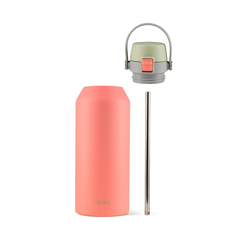 Garrafa Térmica Kouda Vega – 1000ml em cor rosa com tampa e canudo.
