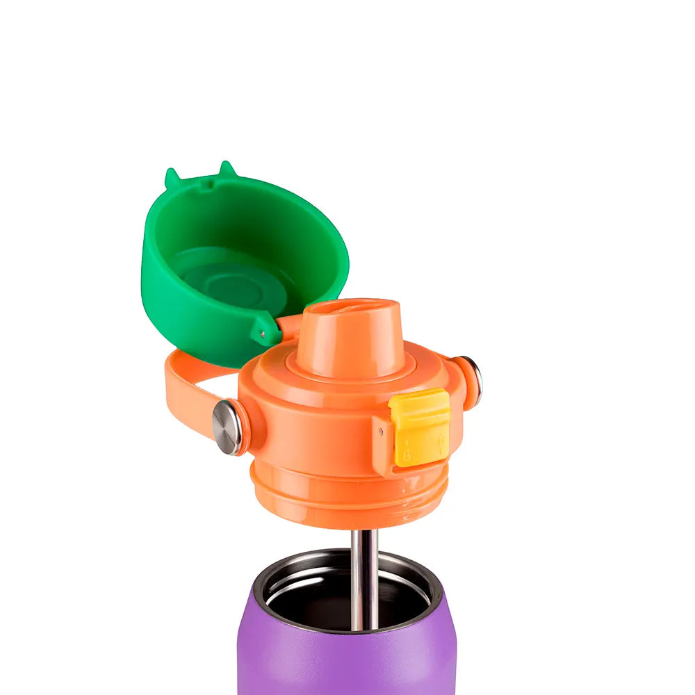 Garrafa Térmica Kouda Vega – 500ml com tampa colorida aberta, ideal para uso diário e portabilidade.