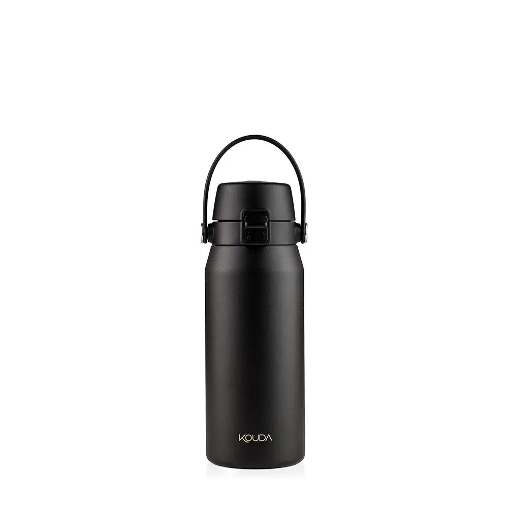 Garrafa Térmica Kouda Vega – 500ml preta com alça, ideal para conservação térmica eficiente, compacta e leve.