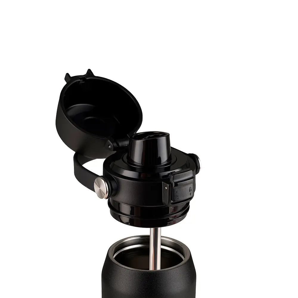 Garrafa Térmica Kouda Vega – 500ml com tampa aberta e sistema de fechamento prático.