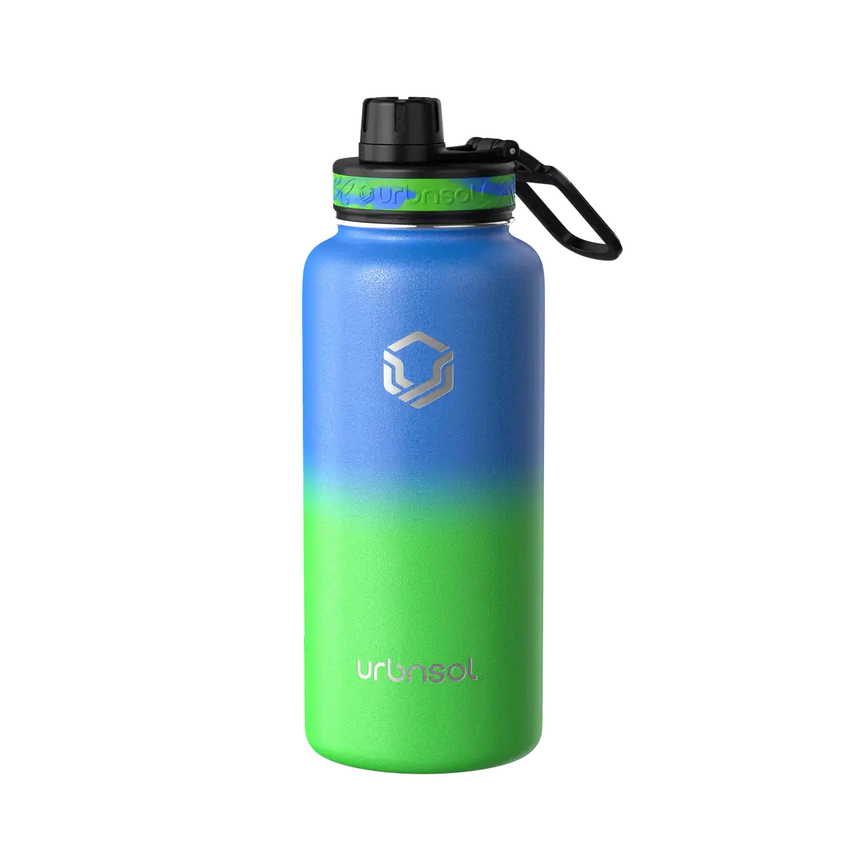 Garrafa Térmica Urbnsol 946ml - Tradicional azul e verde, conserva bebidas quentes por 12h e frias por 24h, em aço inoxidável 18/8.