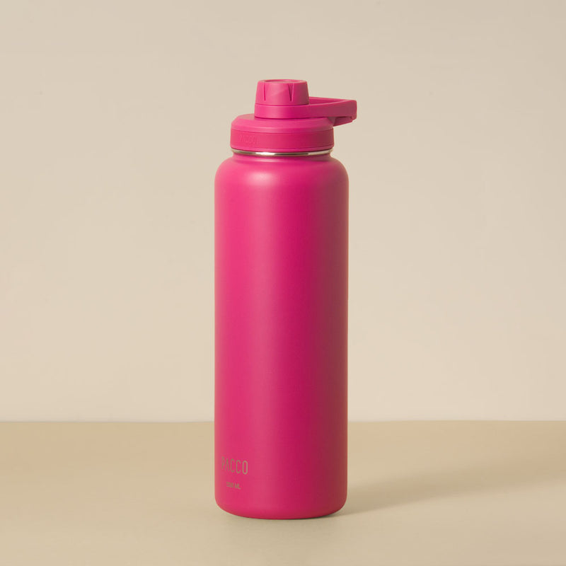 Garrafa Térmica PACCO Hydrav2 1200ml rosa, ideal para manter bebidas frias por 24h e quentes por 12h, perfeita para viagens e academia.