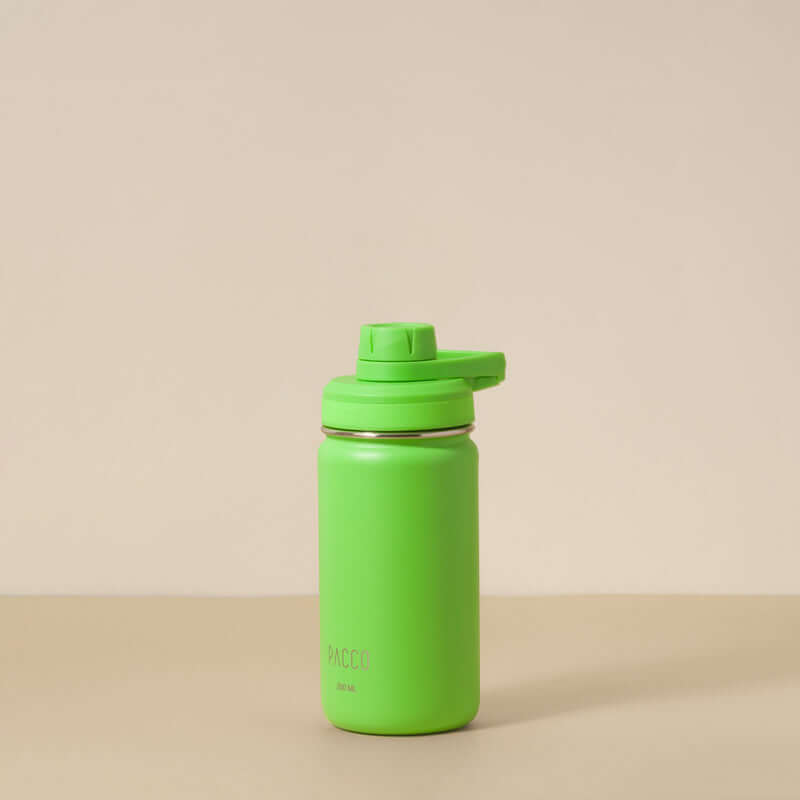 Garrafa Térmica PACCO Hydrav2 350ml em verde, design compacto, eficiência térmica para bebidas quentes ou frias. Ideal para transportes.