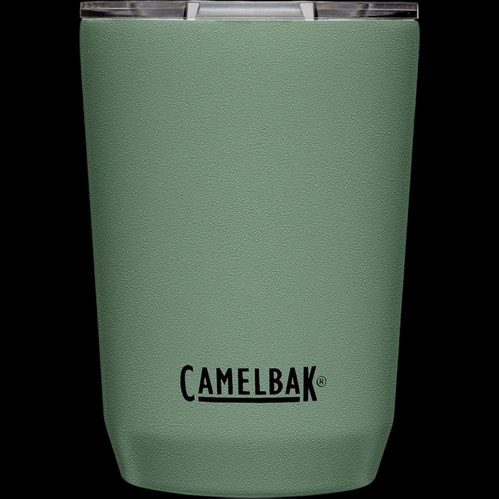 Copo Térmico Horizon Camelbak 350ml verde com tampa transparente, mantêm bebidas quentes por 4h e frias por 6h, ideal para uso diário.