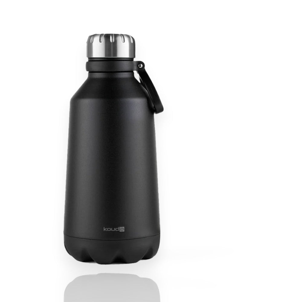 Garrafa Térmica Kouda Loa – 1600ml preta com tampa hermética de rosca, ideal para manter a temperatura da bebida por mais tempo.