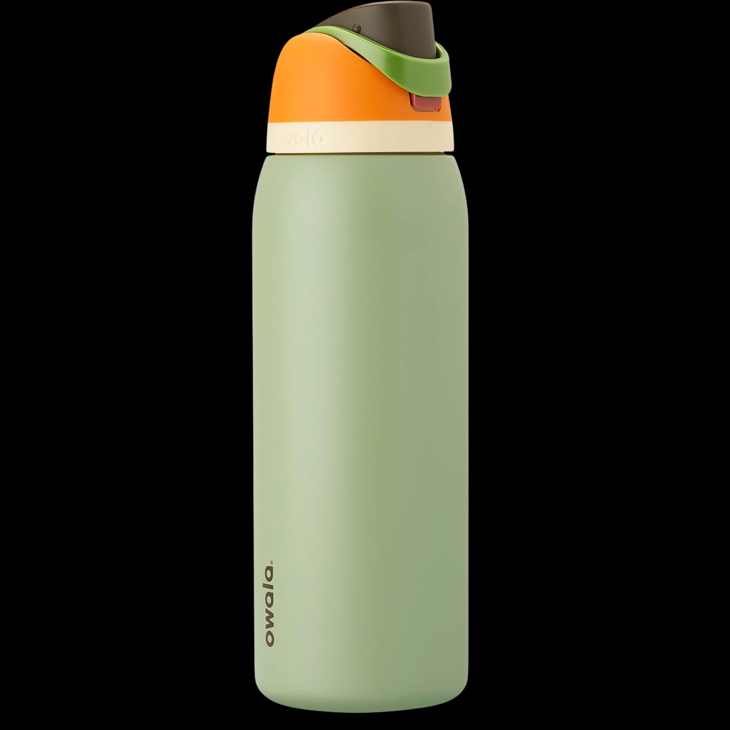 Garrafa Térmica Owala FreeSip - 1180ml | 40oz em design moderno com isolamento triplo e bico patenteado, cor verde e tampa laranja.