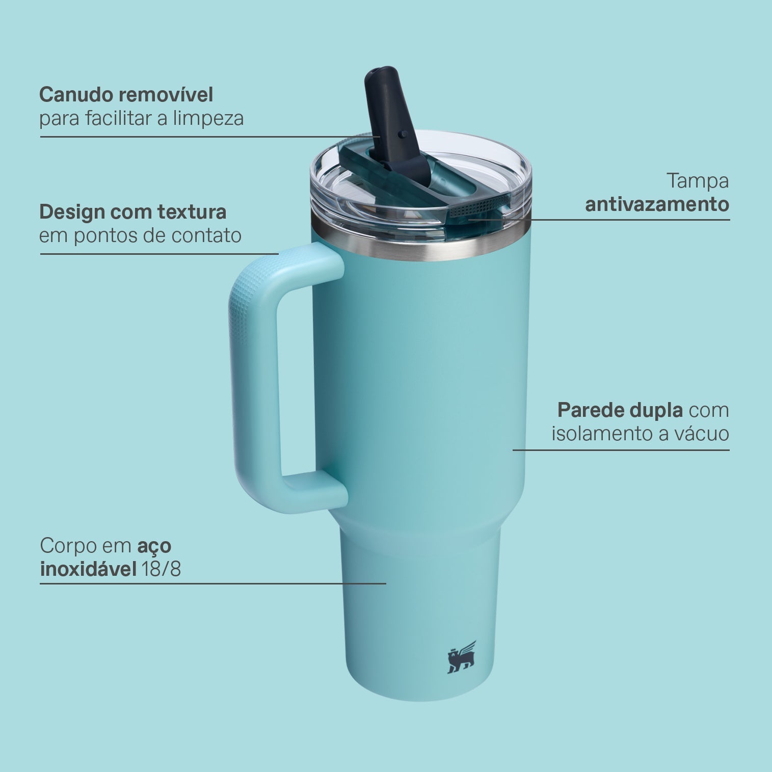 Copo Quencher Protour Stanley | 1,18L com tampa flip straw, isolamento a vácuo, design moderno e canudo removível em cor azul.