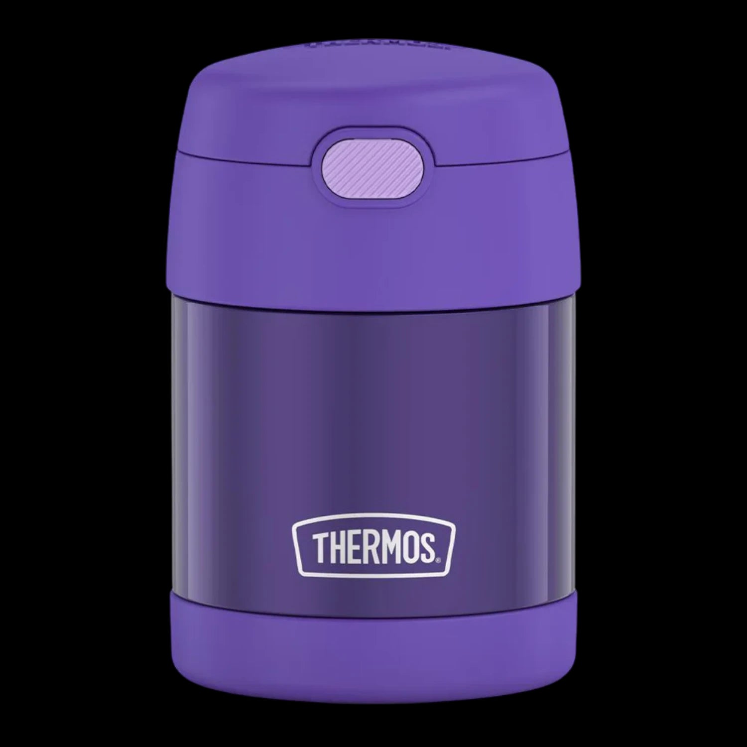 Pote Térmico Thermos ® 283g Funtainer roxo com isolamento a vácuo, mantém alimentos quentes ou frios, ideal para refeições infantis.