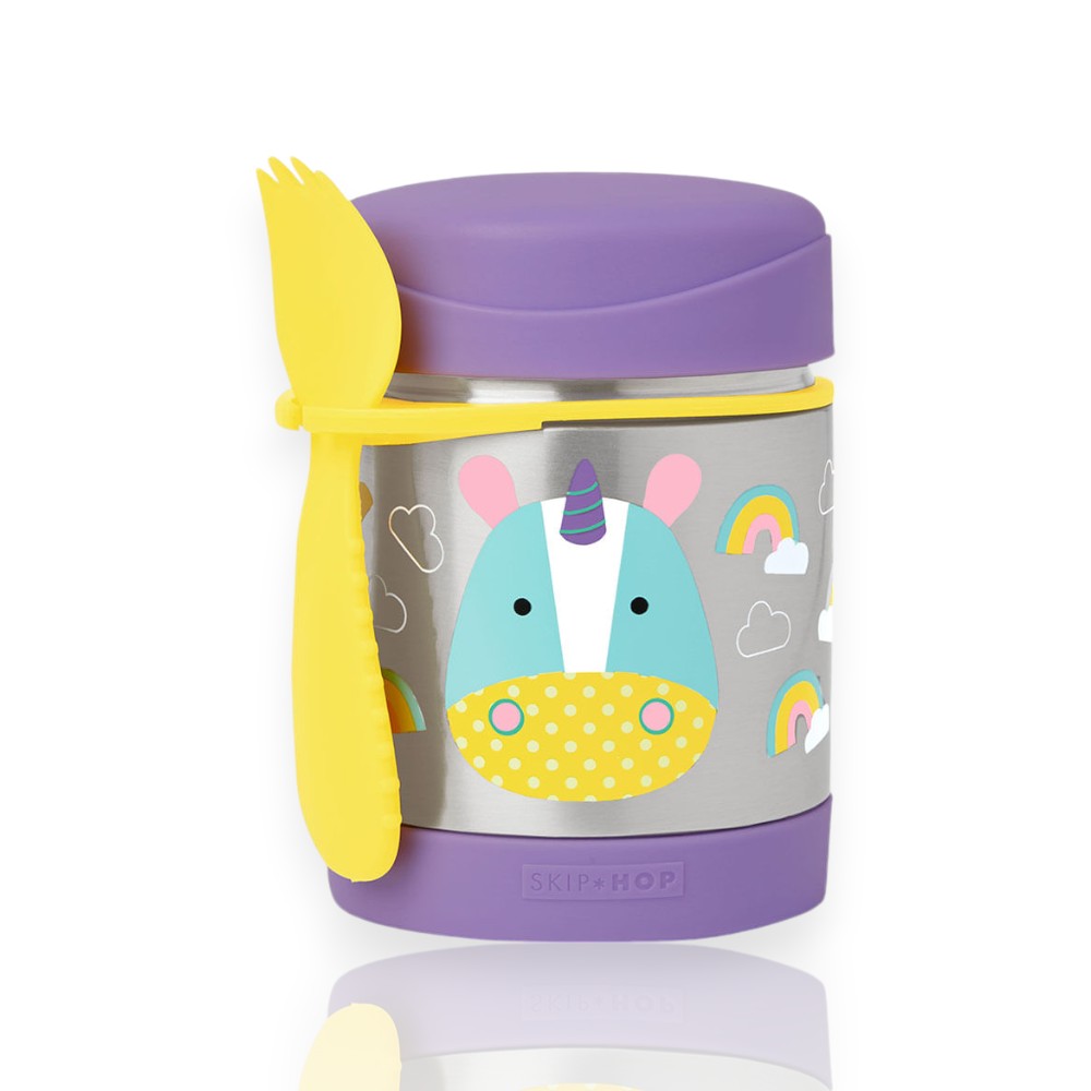 Pote Térmico com Talher - Skip Hop, design infantil colorido, manter alimentos quentes ou frios, suporte embutido, livre de BPA.