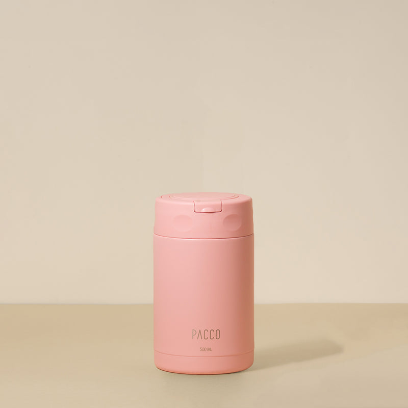 Pote Térmico FoodJar PACCO 500ml em aço inoxidável rosa com acabamento premium e pintura durável para alimentos.
