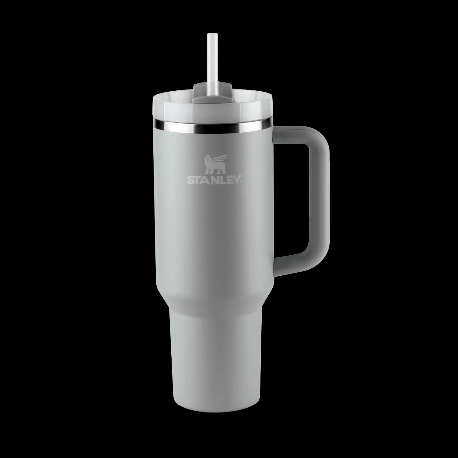 Copo Quencher Stanley 1,18L em cinza com alça ergonômica e tampa FlowState para hidratação prática e estilosa.
