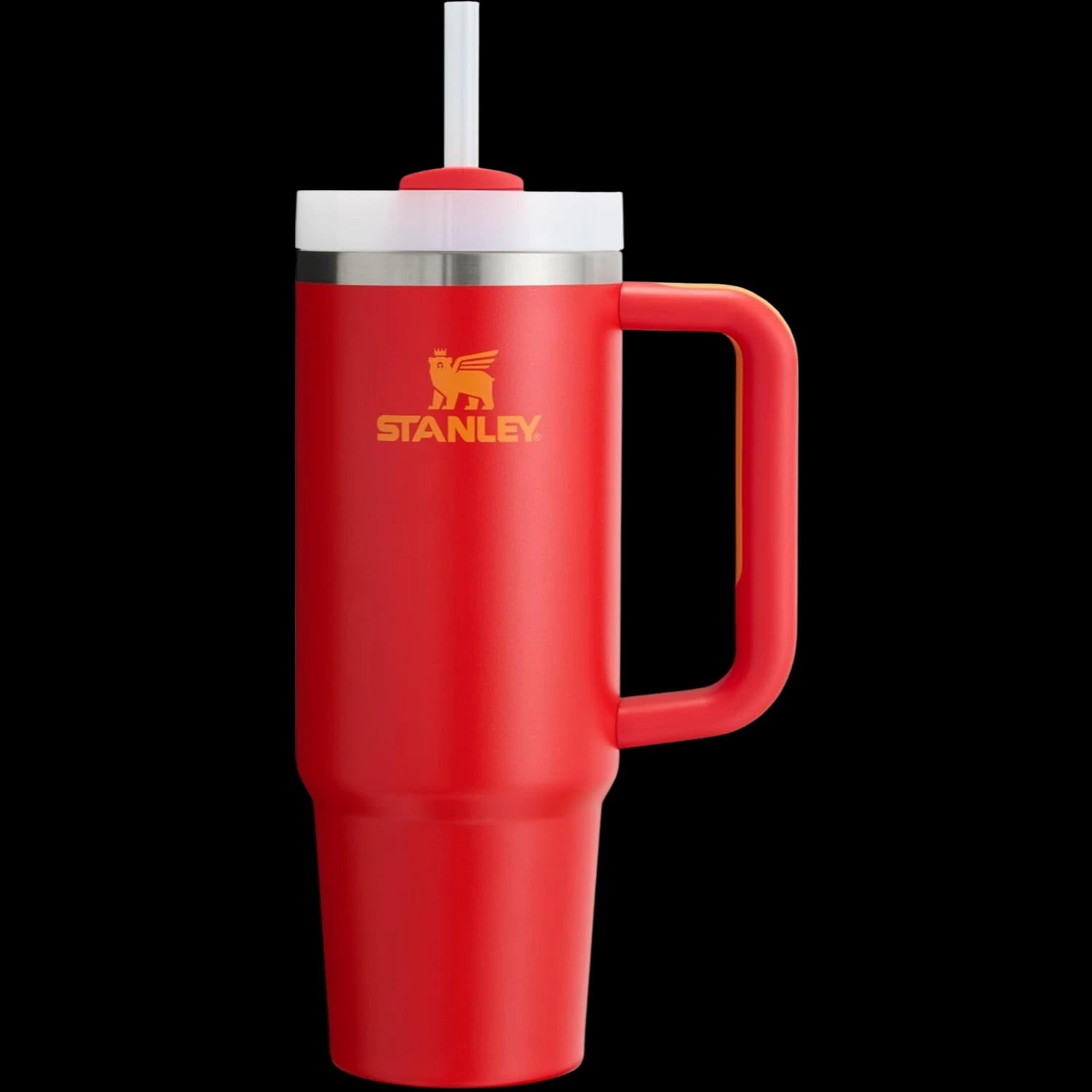 Copo Quencher Stanley 887ml vermelho com alça ergonômica e tampa de 3 posições, ideal para manter bebidas geladas.
