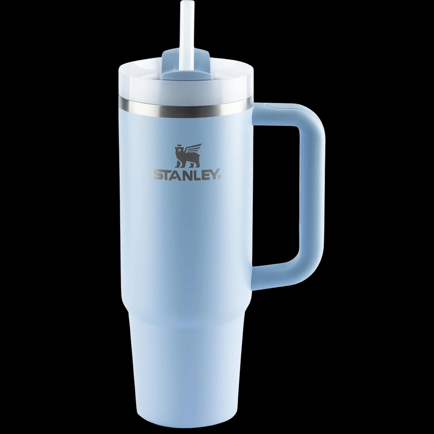 Copo Quencher Stanley 887ml azul com alça ergonômica e tampa de 3 posições, ideal para manter bebidas geladas até 40 horas.