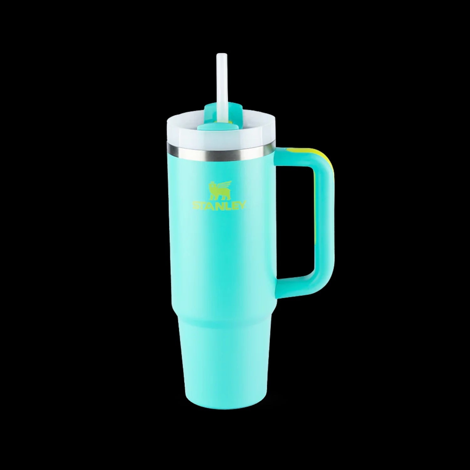 Copo Quencher Stanley 887ml em cor vibrante com alça ergonômica, perfeito para hidratação em qualquer ocasião.